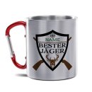 Karabiner Tasse - Bester J&auml;ger - mit Name - Rot, 280 ml