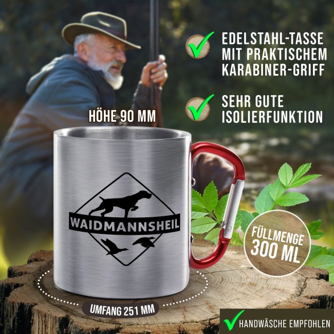 Karabiner Tasse f&uuml;r J&auml;ger - Waidmansheil - Rot, 280 ml