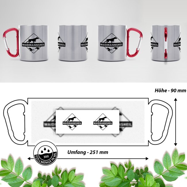 Karabiner Tasse f&uuml;r J&auml;ger - Waidmansheil - Rot, 280 ml