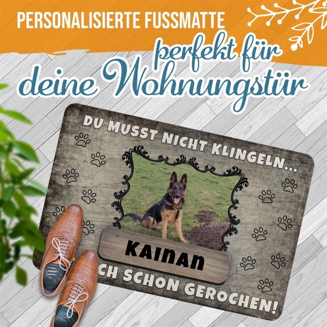 Filz-Fu&szlig;matte mit Hundefoto und Name - Nicht klingeln - 60 x 40 cm