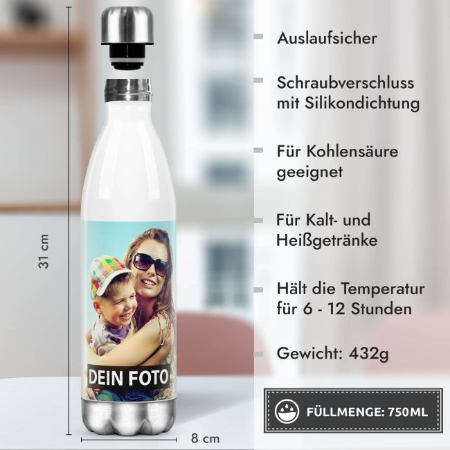 Edelstahl-Trinkflasche selbst gestalten - wei&szlig; - 750 ml