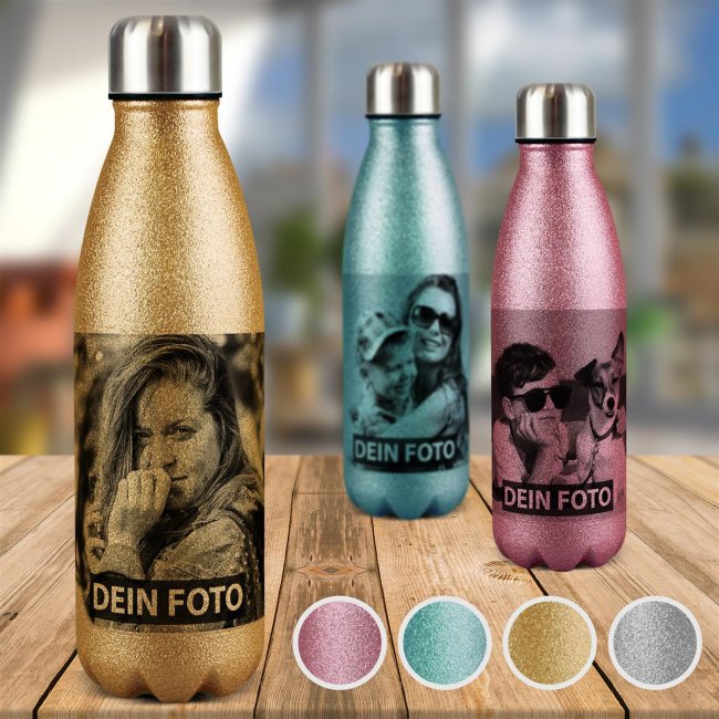 Edelstahl-Trinkflasche mit Glitzer Effekt - 4 Farben - 500 ml