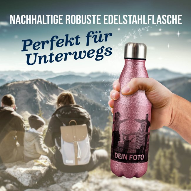 Glitzer Trinkflasche selbst gestalten - Pink - 500 ml