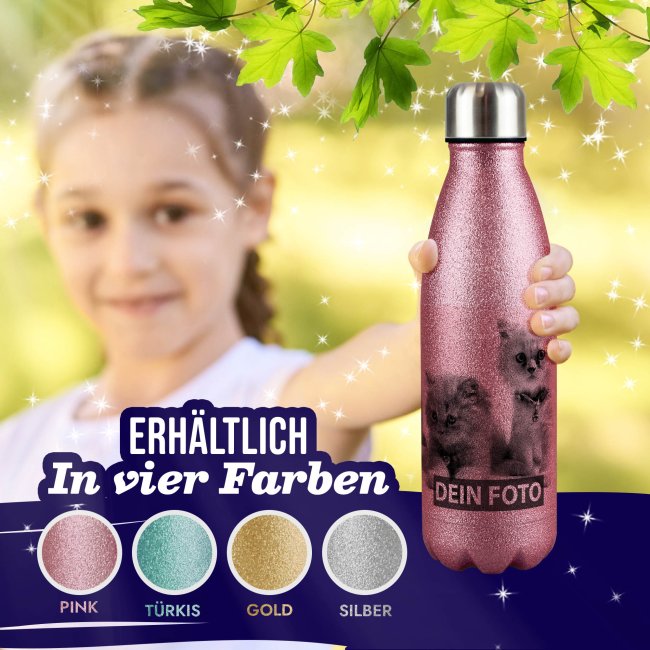 Glitzer Trinkflasche selbst gestalten - Pink - 500 ml