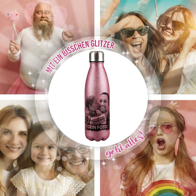 Glitzer Trinkflasche selbst gestalten - Pink - 500 ml