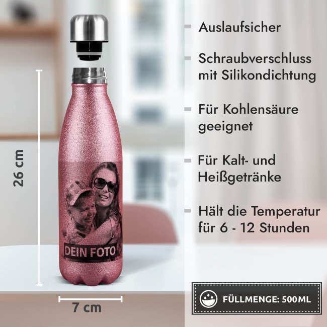 Glitzer Trinkflasche selbst gestalten - Pink - 500 ml