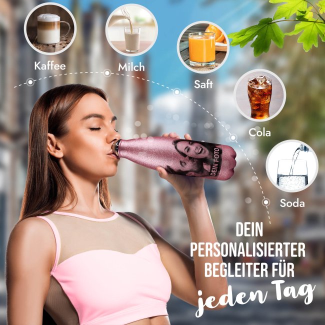 Glitzer Trinkflasche selbst gestalten - Pink - 500 ml