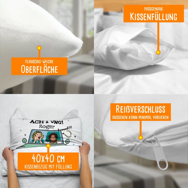 Spruch-Kissen zum bestandenen F&uuml;hrerschein - mit Foto, Foto, Name und Jahr