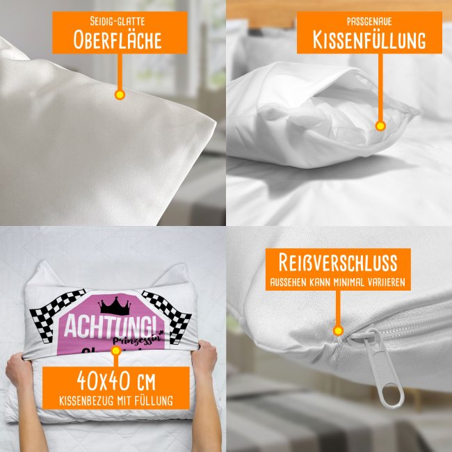 Lustiges Kissen mit Spruch - Achtung F&uuml;hrerschein - mit Name