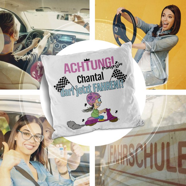 Lustiges Kissen mit Wunschname - F&uuml;hrerschein bestanden