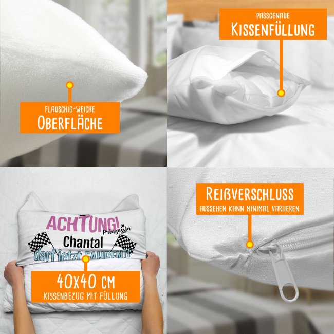 Lustiges Kissen mit Wunschname - F&uuml;hrerschein bestanden