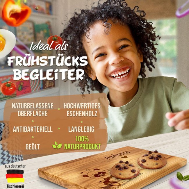 Fr&uuml;hst&uuml;cksbrett mit Gravur - Panda - mit Name personalisierbar
