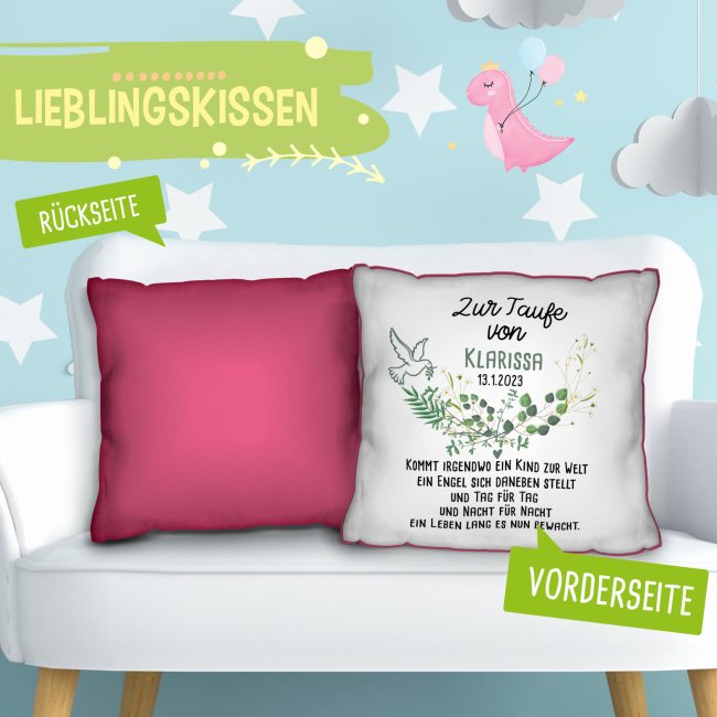 Taufkissen mit Spruch - Kommt ein Kind zur Welt - mit Name und Datum personalisierbar - Pink