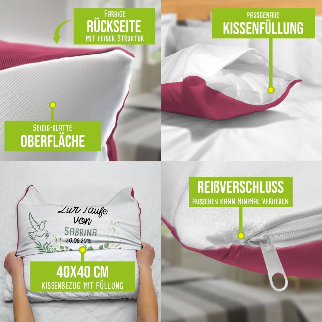 Taufkissen mit Spruch - Kommt ein Kind zur Welt - mit Name und Datum personalisierbar - Pink