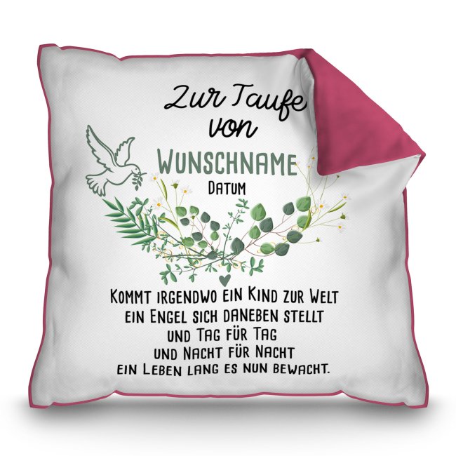Taufkissen mit Spruch - Kommt ein Kind zur Welt - mit Name und Datum personalisierbar - Pink