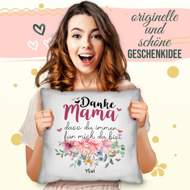 Kissen f&uuml;r Mama - Danke Mama, dass Du mich liebst - mit Wunschtext beschriften - Gr&uuml;n