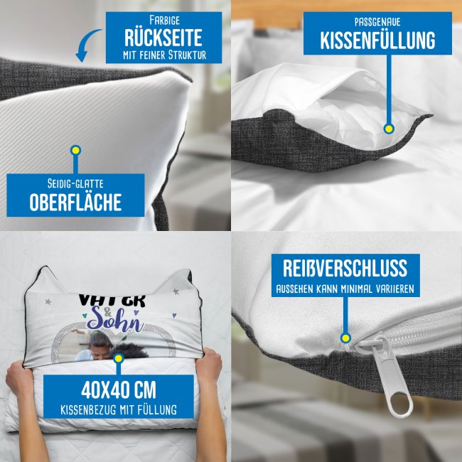 Kissen f&uuml;r Papa - Vater und Sohn - mit Foto personalisierbar - Schwarz gemustert