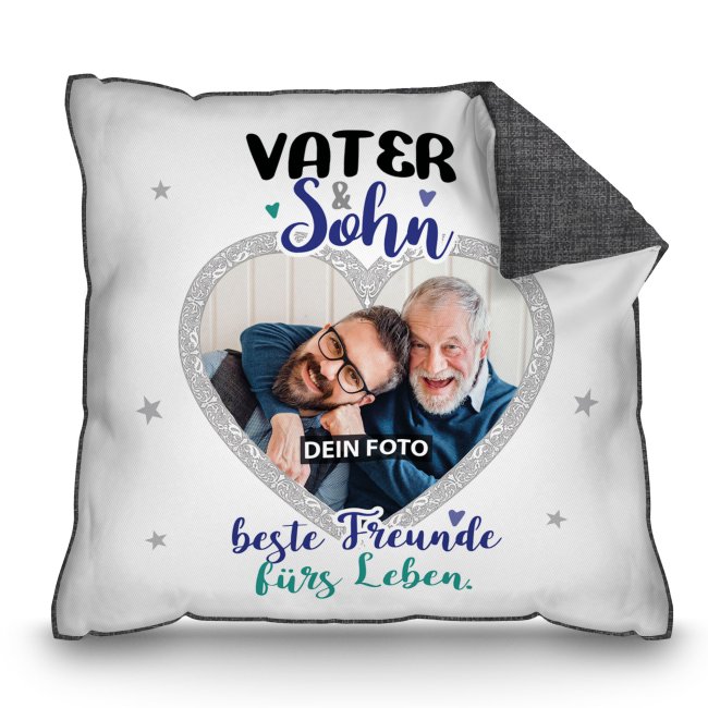 Kissen f&uuml;r Papa - Vater und Sohn - mit Foto personalisierbar - Schwarz gemustert