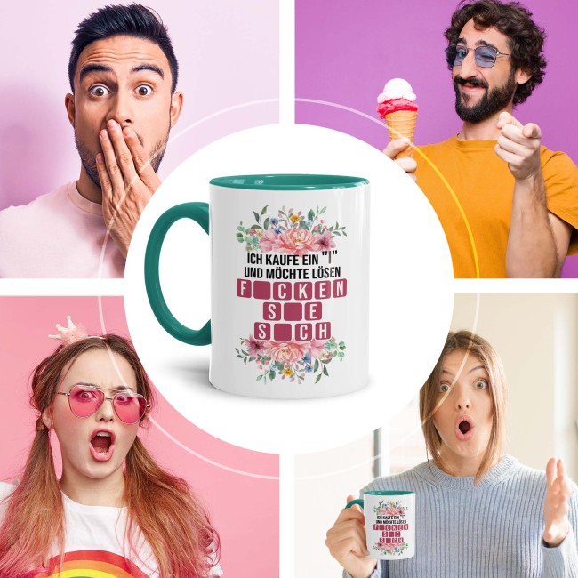 Tasse - Ficken sie sich - Innen &amp; Henkel T&uuml;rkis