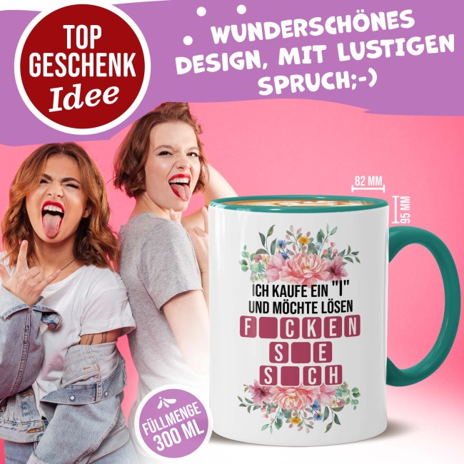 Tasse - Ficken sie sich - Innen &amp; Henkel T&uuml;rkis
