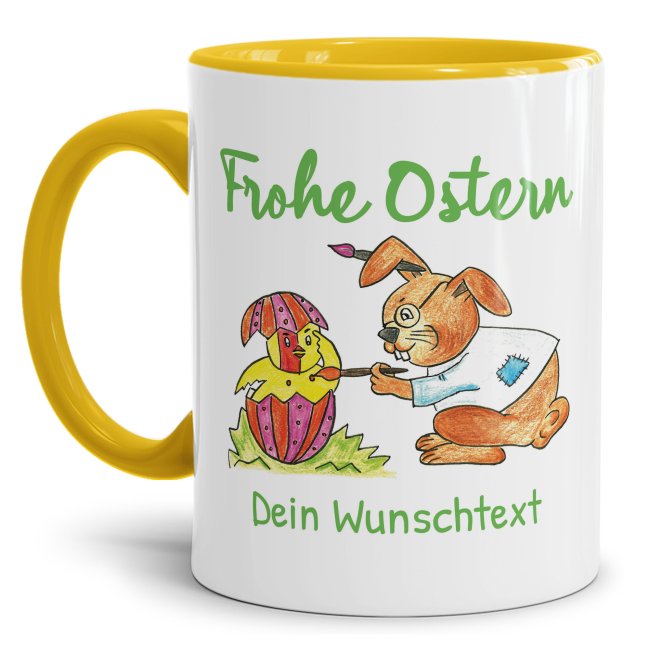 Tasse mit Osterhase und K&uuml;ken- mit Wunschtext personalisierbar