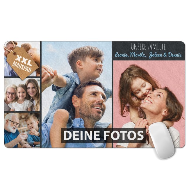 XXL Mousepad mit Fotocollage für 5 Fotos selbst gestalten - inkl. Wun