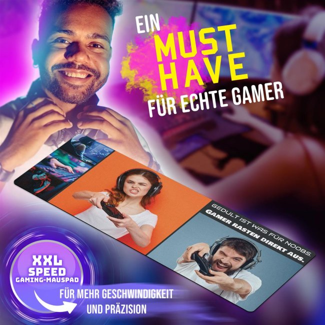 XXL Mousepad mit Fotocollage f&uuml;r 5 Fotos selbst gestalten - inkl. Wunschtext - 800 x 300 mm