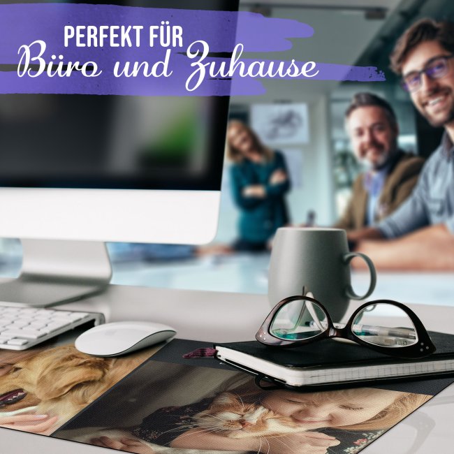 XXL Mousepad mit Fotocollage f&uuml;r 5 Fotos selbst gestalten - inkl. Wunschtext - 800 x 300 mm