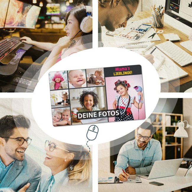 XXL Mousepad mit Fotocollage f&uuml;r 7 Fotos selbst gestalten - inkl. Wunschtext - 600 x 350 mm