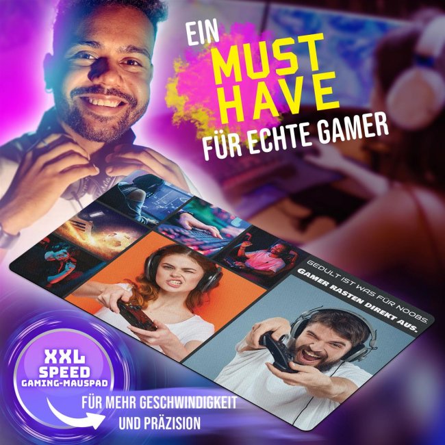XXL Mousepad mit Fotocollage f&uuml;r 7 Fotos selbst gestalten - inkl. Wunschtext - 600 x 350 mm