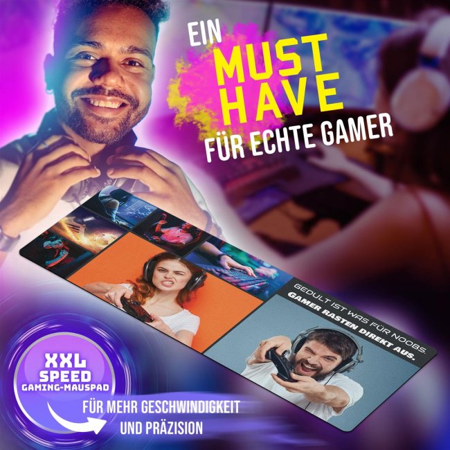 XXL Mousepad mit Fotocollage f&uuml;r 7 Fotos selbst gestalten - inkl. Wunschtext - 800 x 300 mm
