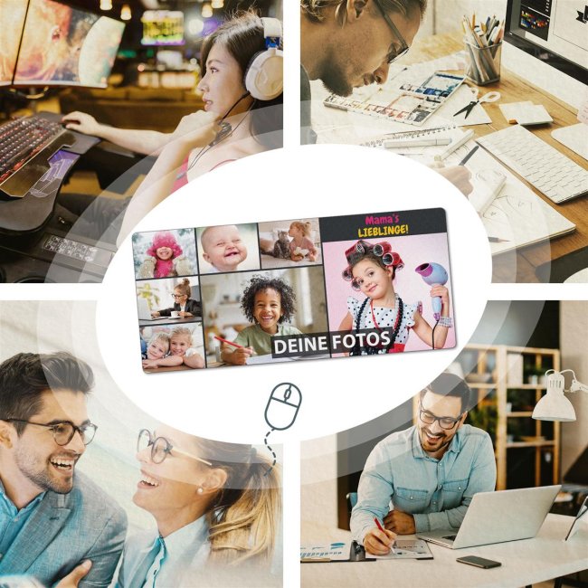 XXL Mousepad mit Fotocollage für 7 Fotos selbst gestalten - inkl. Wun