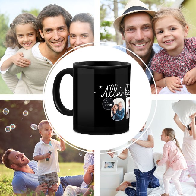 Hochgl&auml;nzende, schwarze Tasse - Allerbester Opa - mit 3 Fotos gestalten