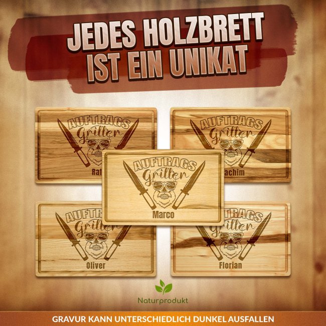 Gro&szlig;es Schneidebrett mit Gravur - AuftragsGriller Totenkopf - mit Name personalisierbar