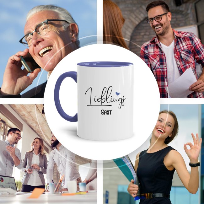 Tasse f&uuml;r Lieblings-Gast - personalisierbar mit Firmenlogo - Innen &amp; Henkel Cambridge Blau