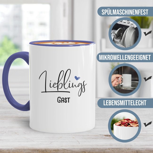 Tasse f&uuml;r Lieblings-Gast - personalisierbar mit Firmenlogo - Innen &amp; Henkel Cambridge Blau