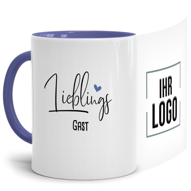 Tasse f&uuml;r Lieblings-Gast - personalisierbar mit Firmenlogo - Innen &amp; Henkel Cambridge Blau