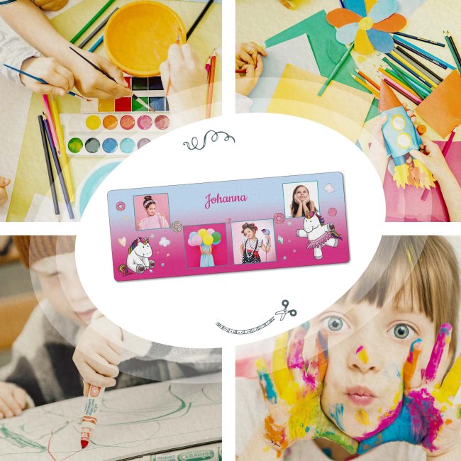 Schreibtischunterlage f&uuml;r Kinder - Einhorn - Donuts - mit Fotos und Name personalisierbar - 80 x 30 cm