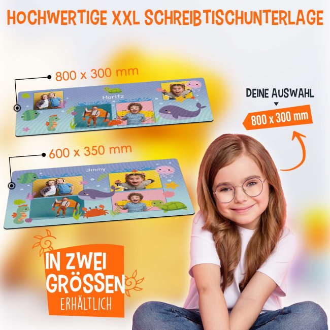 Schreibtischunterlage f&uuml;r Kinder - Meerestiere - mit Fotos und Name personalisierbar - 80 x 30 cm