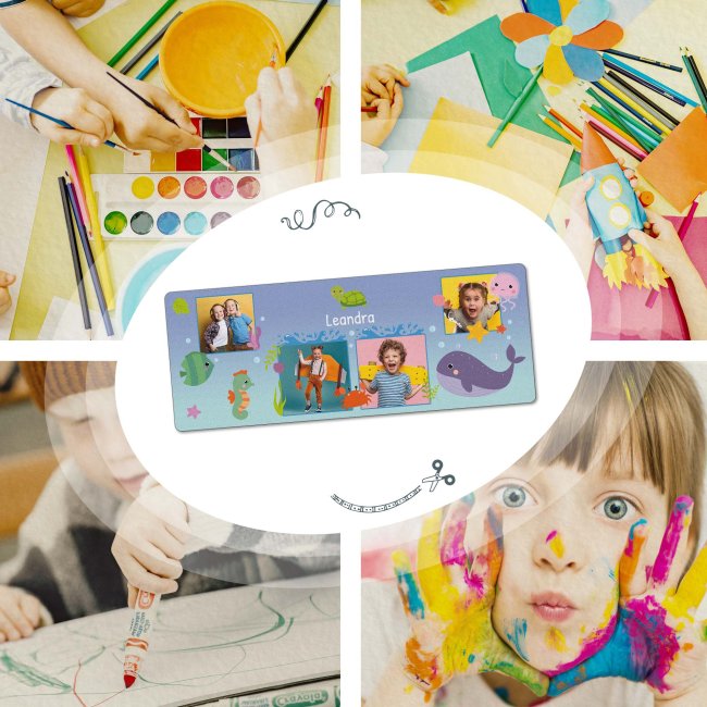 Schreibtischunterlage f&uuml;r Kinder - Meerestiere - mit Fotos und Name personalisierbar - 80 x 30 cm