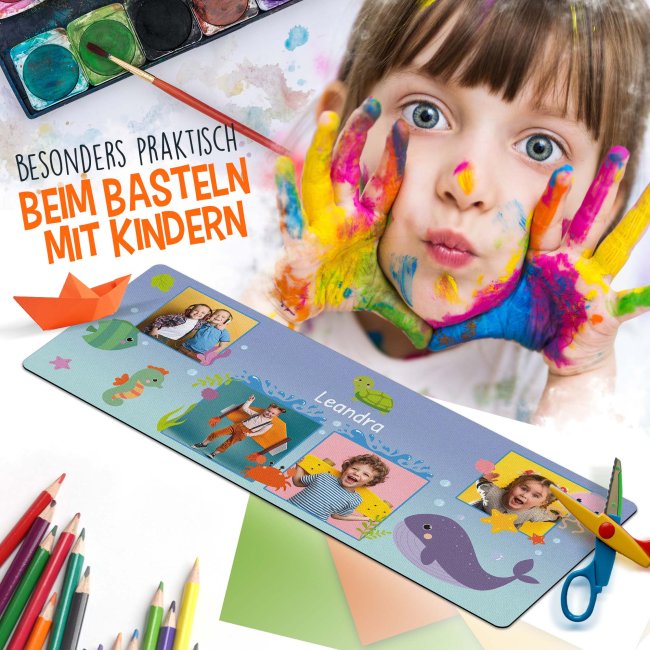 Schreibtischunterlage f&uuml;r Kinder - Meerestiere - mit Fotos und Name personalisierbar - 80 x 30 cm