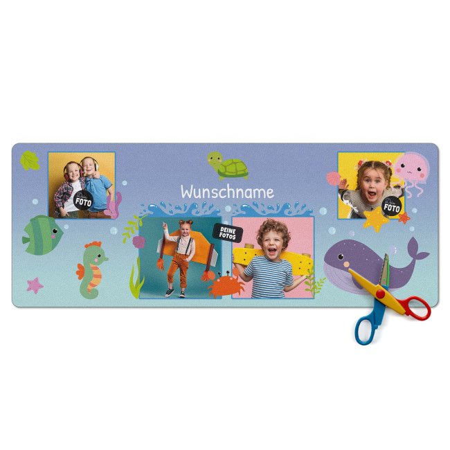 Schreibtischunterlage f&uuml;r Kinder - Meerestiere - mit Fotos und Name personalisierbar - 80 x 30 cm