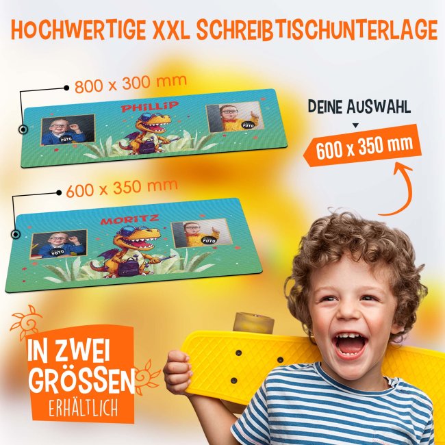 Schreibtischunterlage f&uuml;r Kinder - Dino - mit Fotos und Name personalisierbar - 60 x 35 cm