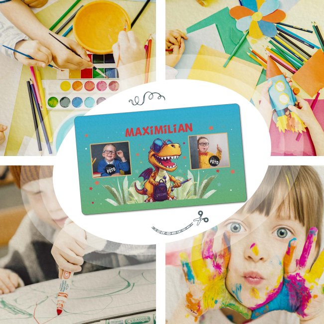 Schreibtischunterlage f&uuml;r Kinder - Dino - mit Fotos und Name personalisierbar - 60 x 35 cm