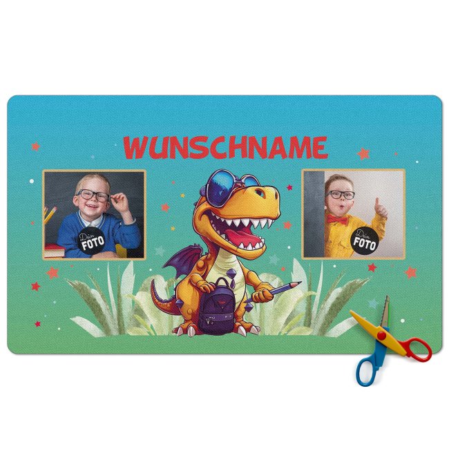 Schreibtischunterlage f&uuml;r Kinder - Dino - mit Fotos und Name personalisierbar - 60 x 35 cm