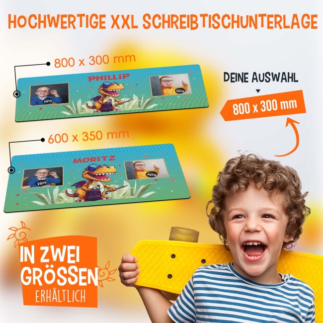 Schreibtischunterlage f&uuml;r Kinder - Dino - mit Fotos und Name personalisierbar - 80 x 30 cm