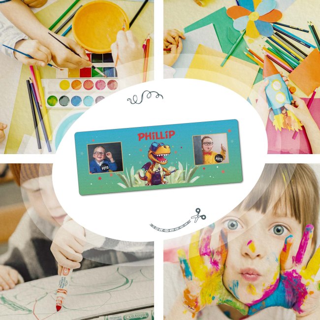 Schreibtischunterlage f&uuml;r Kinder - Dino - mit Fotos und Name personalisierbar - 80 x 30 cm