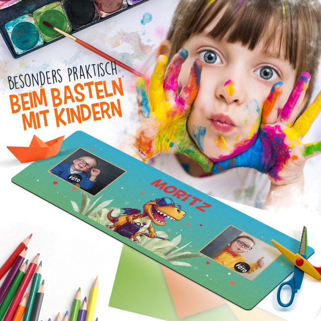 Schreibtischunterlage f&uuml;r Kinder - Dino - mit Fotos und Name personalisierbar - 80 x 30 cm