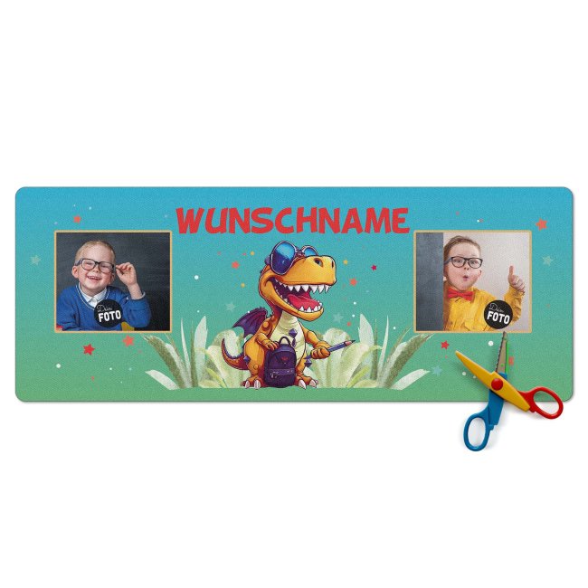 Schreibtischunterlage f&uuml;r Kinder - Dino - mit Fotos und Name personalisierbar - 80 x 30 cm