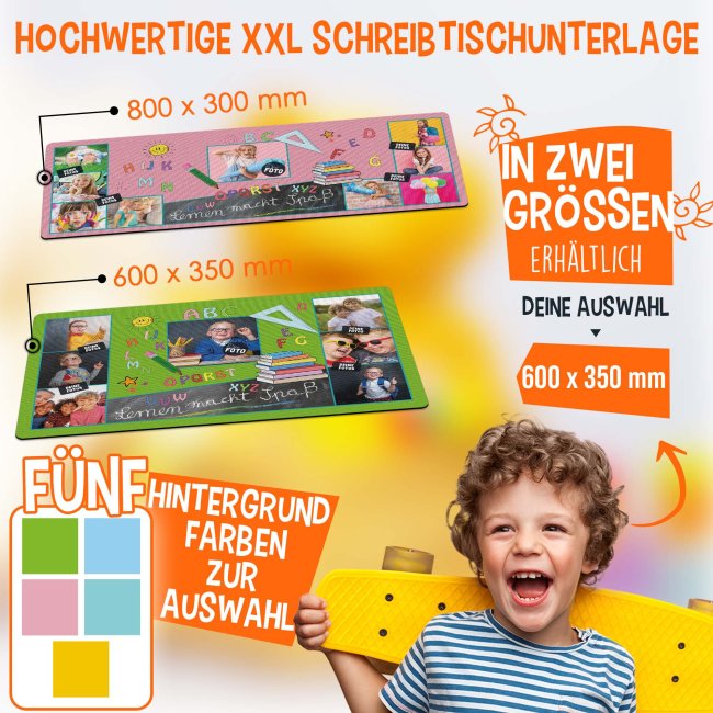 Schreibtischunterlage f&uuml;r Kinder - ABC - Lernen macht Spa&szlig; - mit Fotos personalisierbar - 60 x 35 cm - Rosa